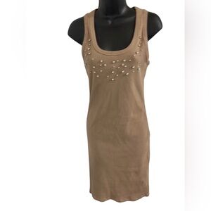 Tan light brown‎ cubic zirconia studded ribbed tank dress size medium brand new